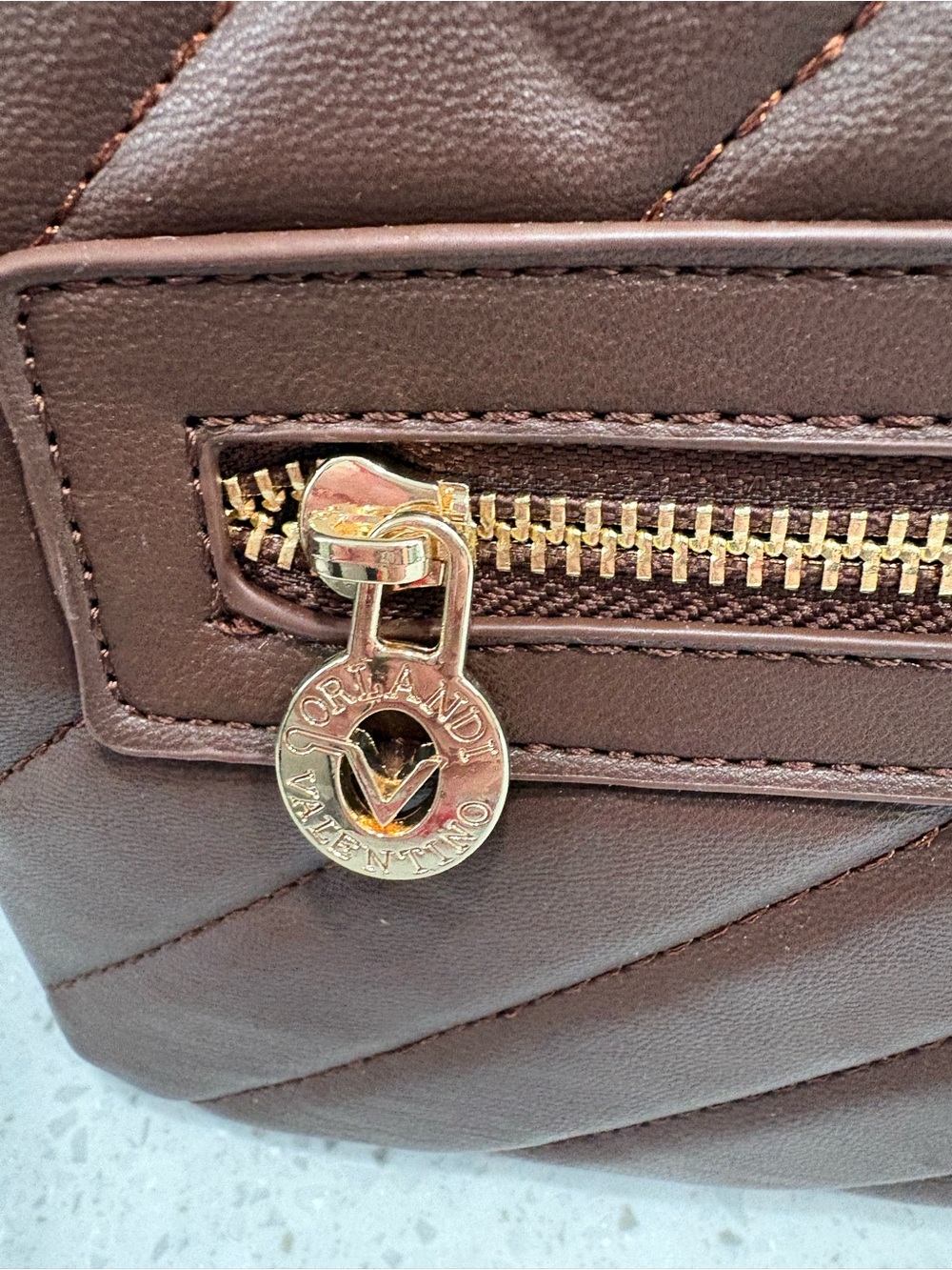 NWT Valentino Orlandi Chocolate Brown Quilted Shoulder Bag with Gold Chain Strap - Picture 7 of 16